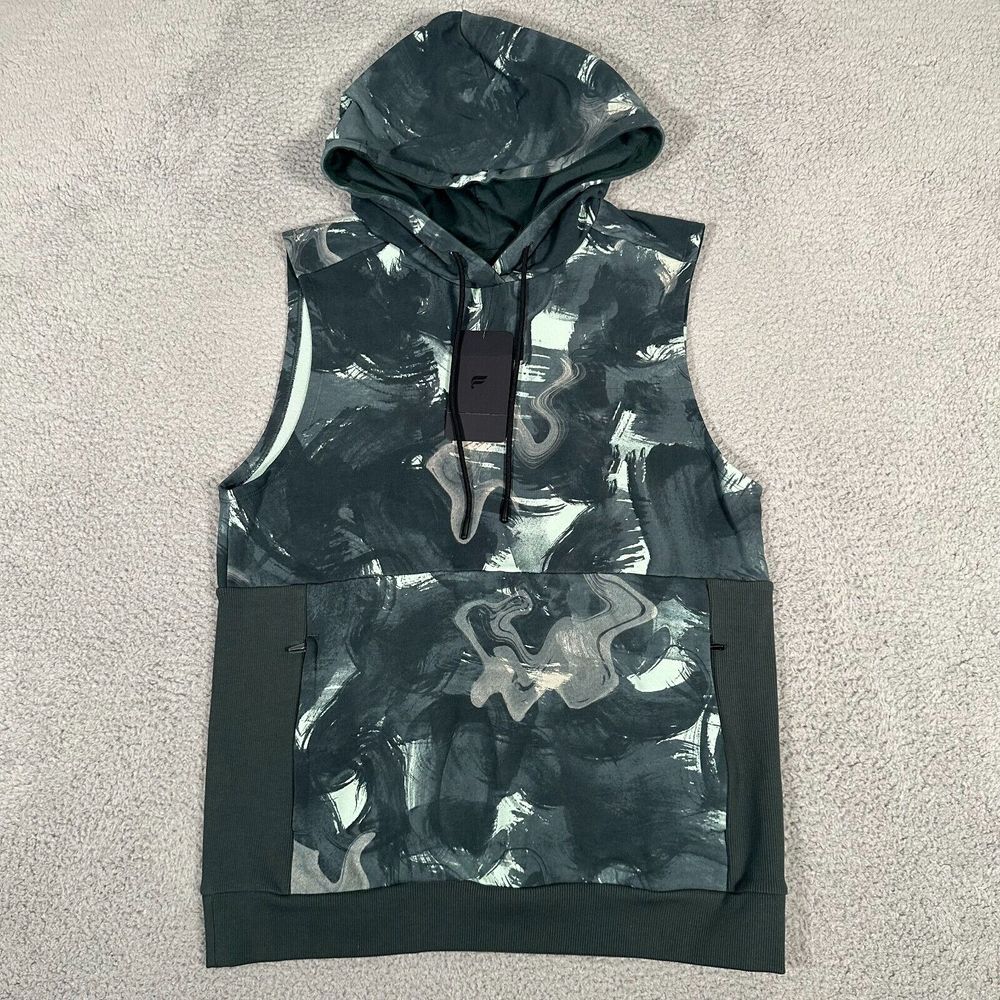Fabletics Hoodie Mens Size Medium Green Print Courtside Sleeveless Active‎ New